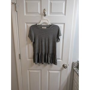 The Great. Womens Grey Short Sleeve Peplum‎ T Shirt - Size 0